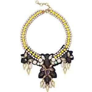 J. Crew Bright‎ Yellow Black Dangle Rhinestone Fabric Backed Statement Necklace